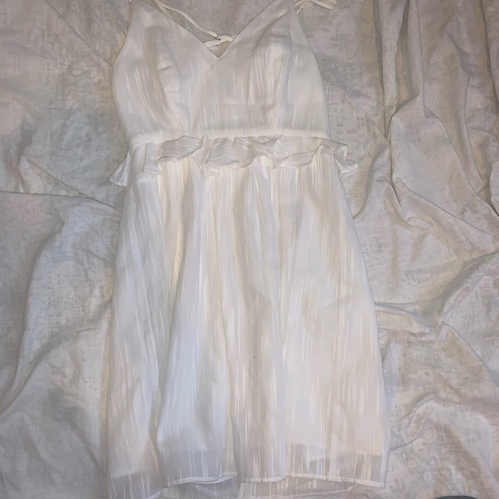 White BCBG crossed spaghetti strap dress